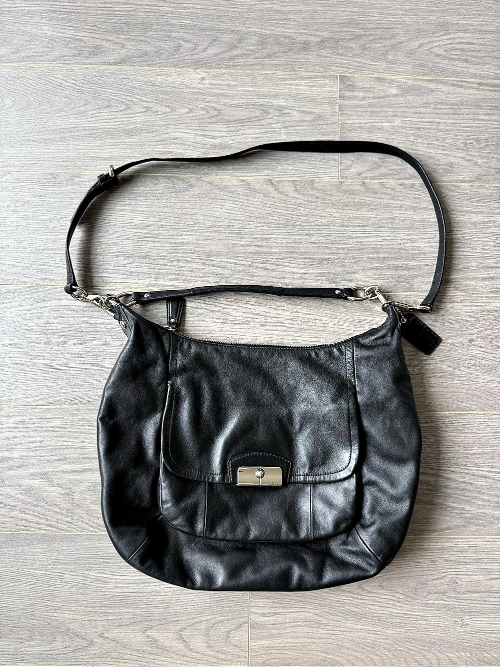 Coach Kristin Leather Convertible Hobo Shoulder Bag in Black